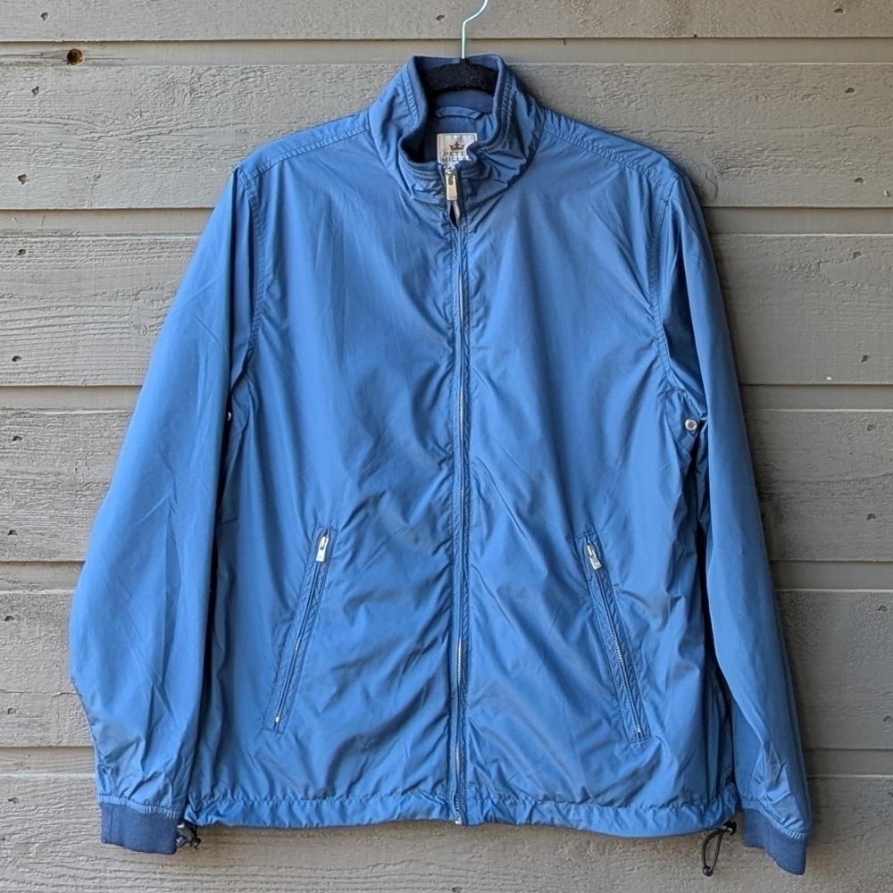 Peter Millar Blue Windbreaker Gold Jacket Size Medium Fully Lined Vents